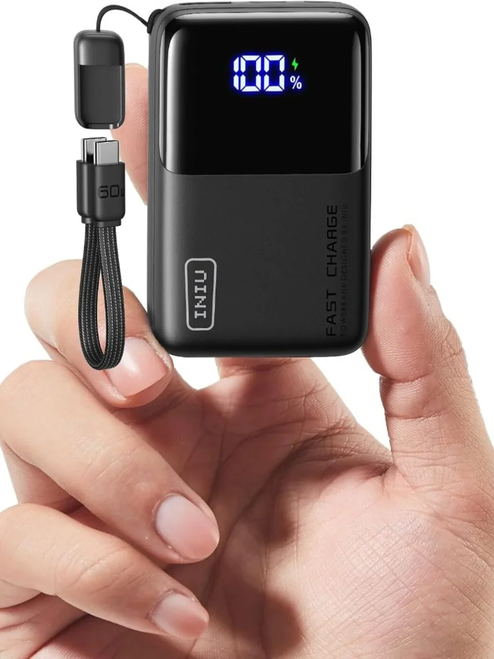 INIU 10000mAh 45W Ultra Mini Portable Charger Power Bank with Cable - Black - Picture 8 of 8